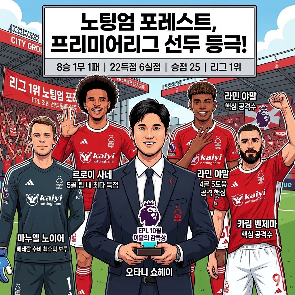 돌풍! 노팅엄, EPL 초반 선두 질주